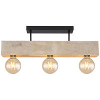 DECKENLEUCHTE    60/6/19 cm  - Dunkelbraun/Schwarz, Natur, Holz/Metall (60/6/19cm) - Globo