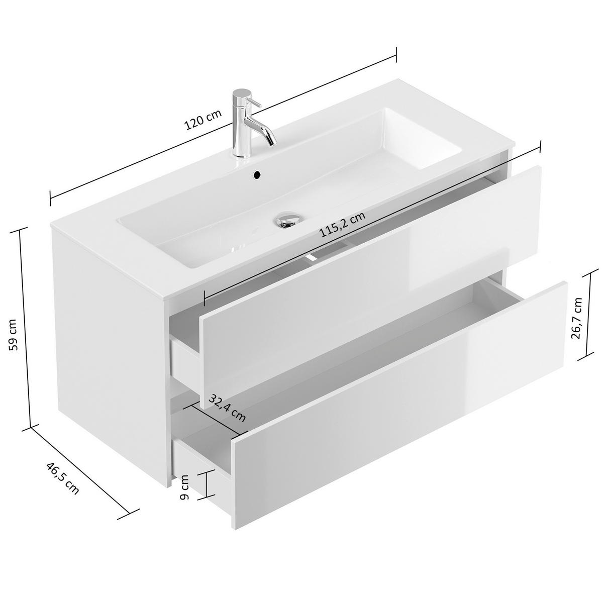 BADEZIMMER 2-teilig  in 120 cm  - Eichefarben/Weiß, Basics, Holzwerkstoff/Stein (120cm) - MID.YOU