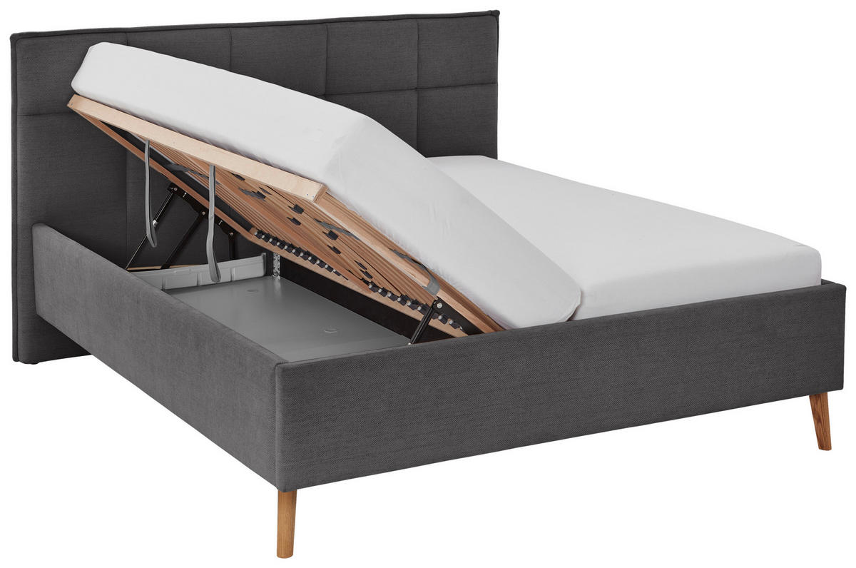 POLSTERBETT 160/200 cm  in Anthrazit  - Eichefarben/Birkefarben, Design, Holz/Textil (160/200cm) - Xora
