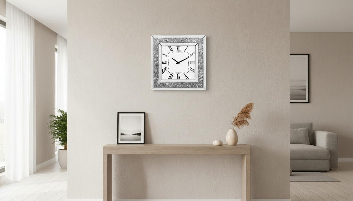 Ceas De Perete 50/50/5 cm   - argintiu/alb, Design, sticlă/material pe bază de lemn (50/50/5cm) - Xora