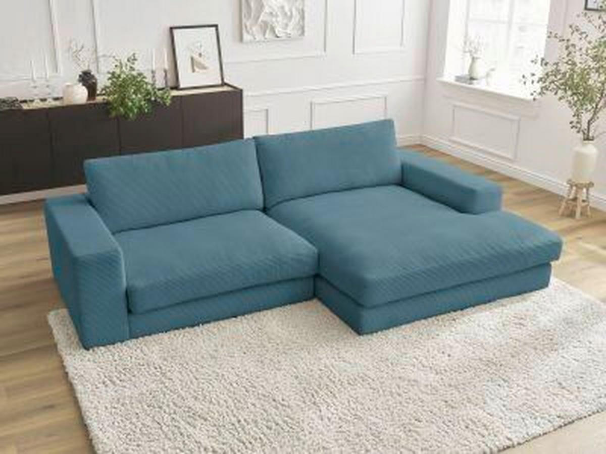 ECKSOFA  LEONARD Hellblau Cord  - Schwarz/Hellblau, MODERN, Kunststoff/Textil (234/159cm)