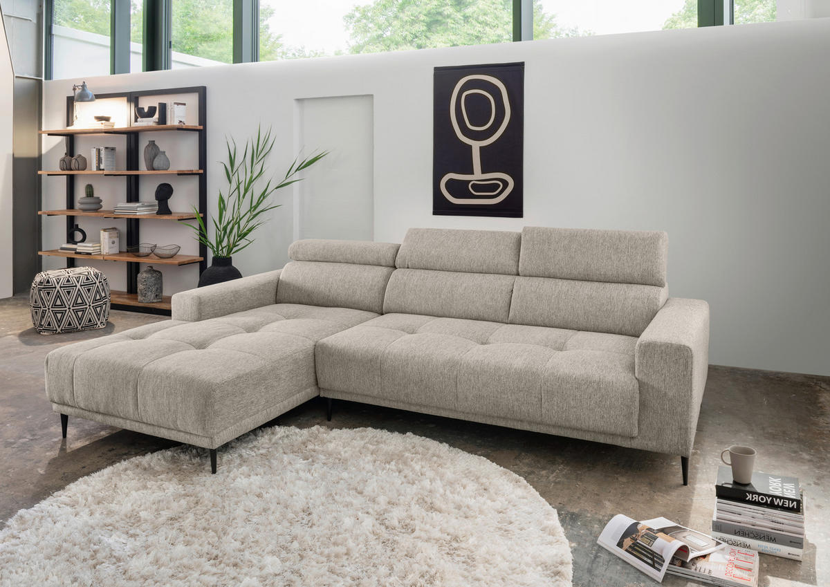 ECKSOFA Beige Chenille  - Beige/Schwarz, KONVENTIONELL, Textil/Metall (188/276cm) - Livetastic