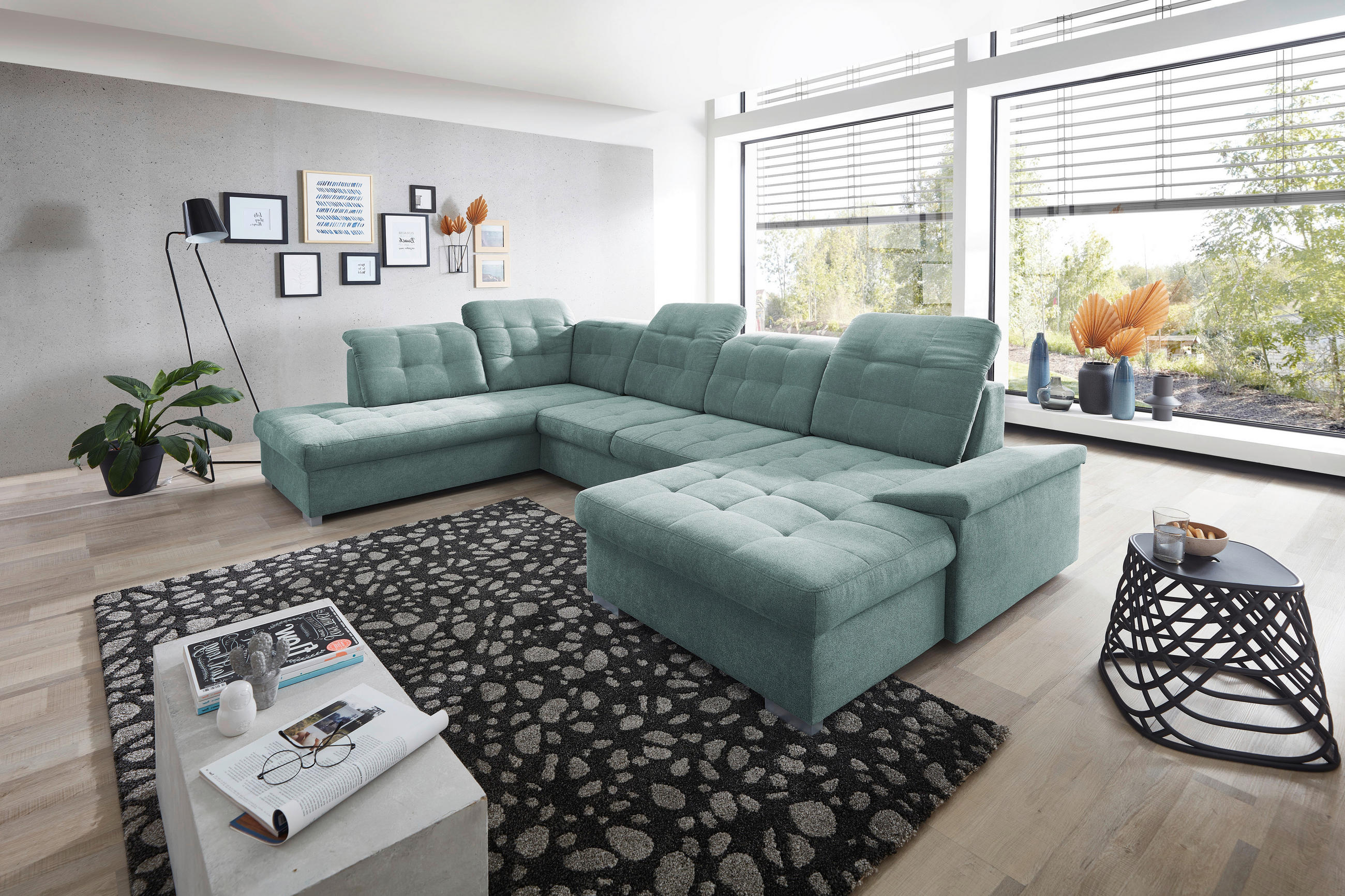 WOHNLANDSCHAFT in Mikrofaser Mintgrün  - Chromfarben/Mintgrün, Design, Kunststoff/Textil (212/330/169cm) - Livetastic