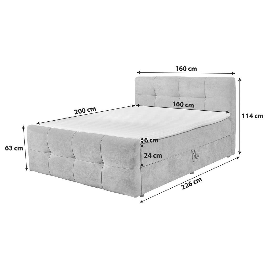 Thumbnail - Mid.you Boxbett, Dunkelgrau, Textil, H2, 9-Zonen, Höhe ca. 24 cm, 160x200 cm, Bettkasten, Topper durchgehend, Schlafzimm...