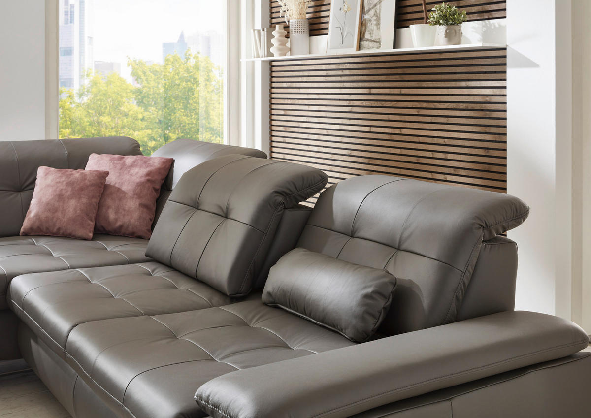 ECKSOFA in Echtleder Grau  - Grau, Basics, Leder/Metall (211/309cm) - Beldomo Speed