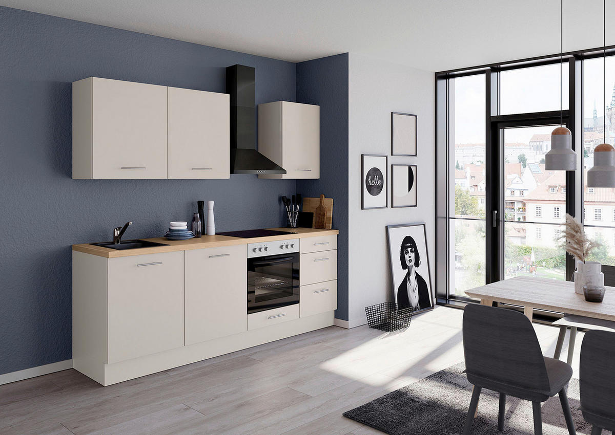 KÜCHENLEERBLOCK 230 cm   Magnolie  - Edelstahlfarben/Eichefarben, Design, Holzwerkstoff/Metall (230cm) - Impuls