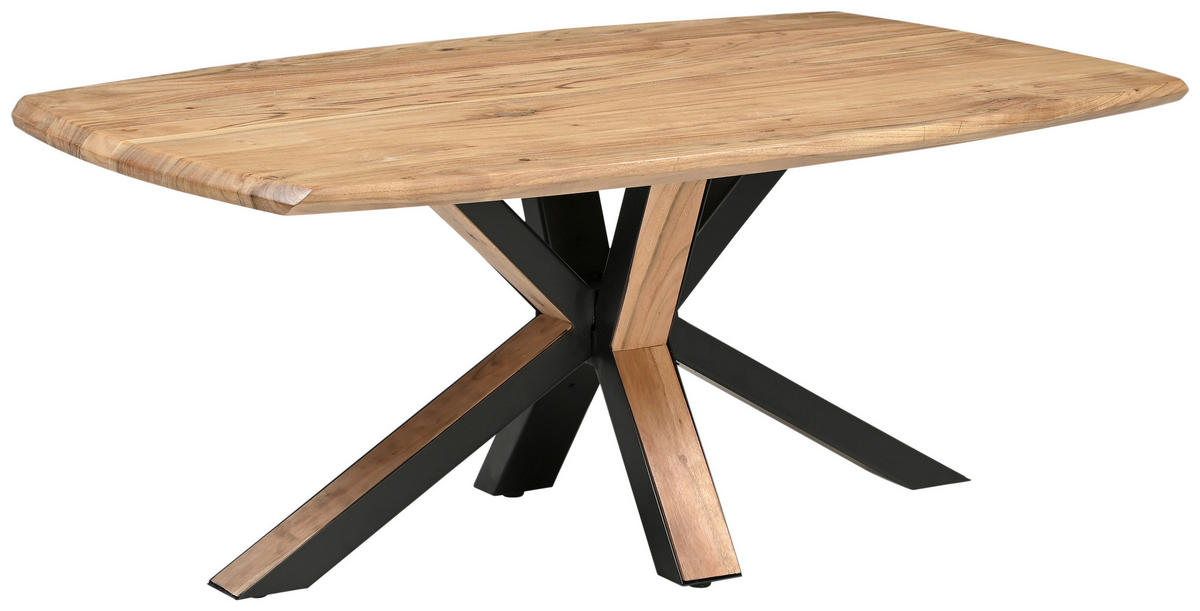COUCHTISCH Akazie Hartholz 110/70/45 cm bootsförmig Schwarz, Akaziefarben  - Schwarz/Akaziefarben, Design, Holz/Metall (110/70/45cm) - Livetastic