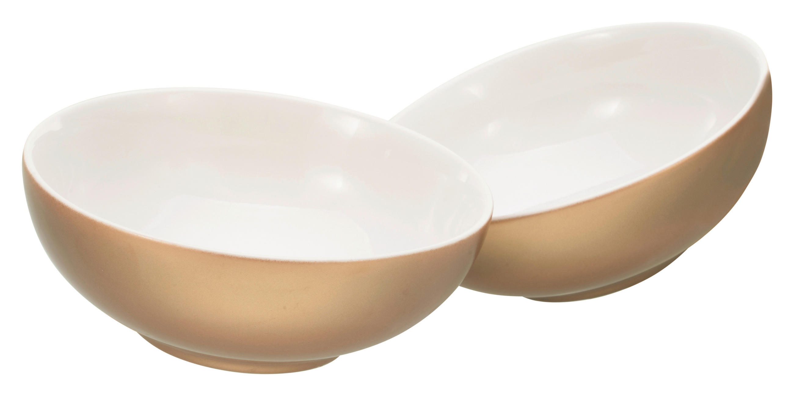 Müslischalenset Steinzeug Weiß/goldfarben 2--Teilig. Ø 16 Cm