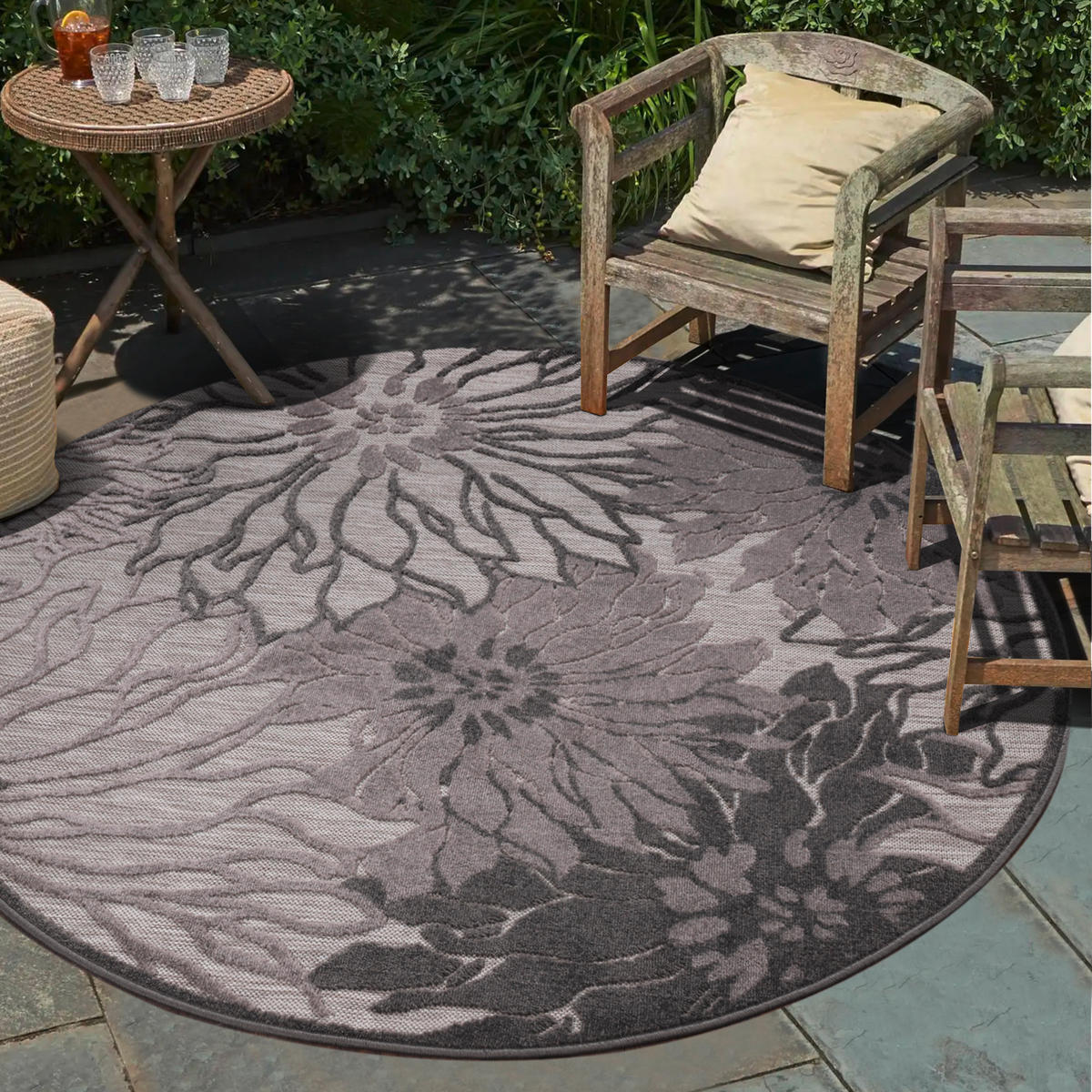OUTDOORTEPPICH 150 cm Floral Grau, Hellgrau  - Hellgrau/Grau, LIFESTYLE, Kunststoff/Textil (150cm) - Novel