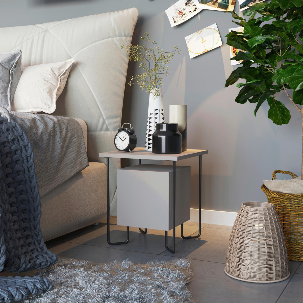NACHTTISCH 40/45/40 cm  in Beige  - Beige/Schwarz, Design, Holzwerkstoff/Metall (40/45/40cm) - Livetastic