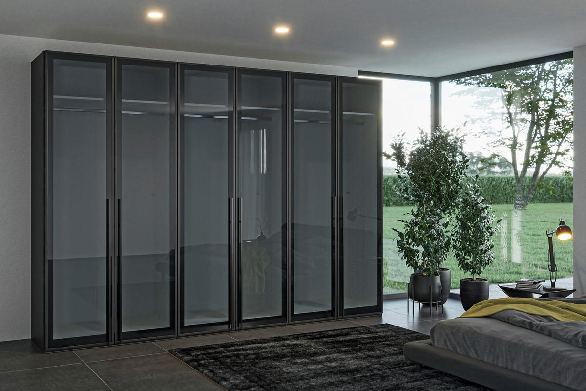 DREHTÜRENSCHRANK 303/220/59 cm,  in Schwarz, 6-türig  - Schwarz, Design, Glas/Holzwerkstoff (303/220/59cm) - Jutzler