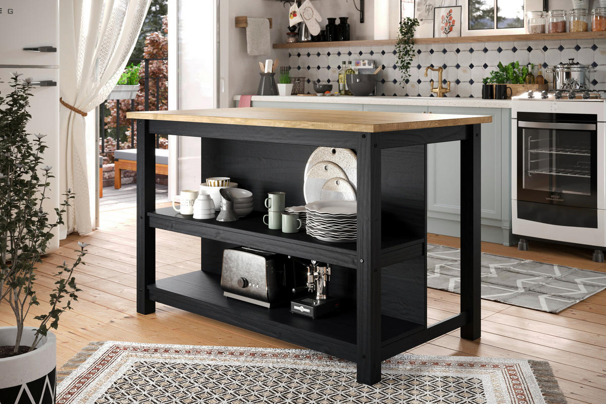 KÜCHENINSEL 140/91/80 cm  in Naturfarben, Schwarz  - Schwarz/Naturfarben, Natur, Holz (140/91/80cm) - Livetastic