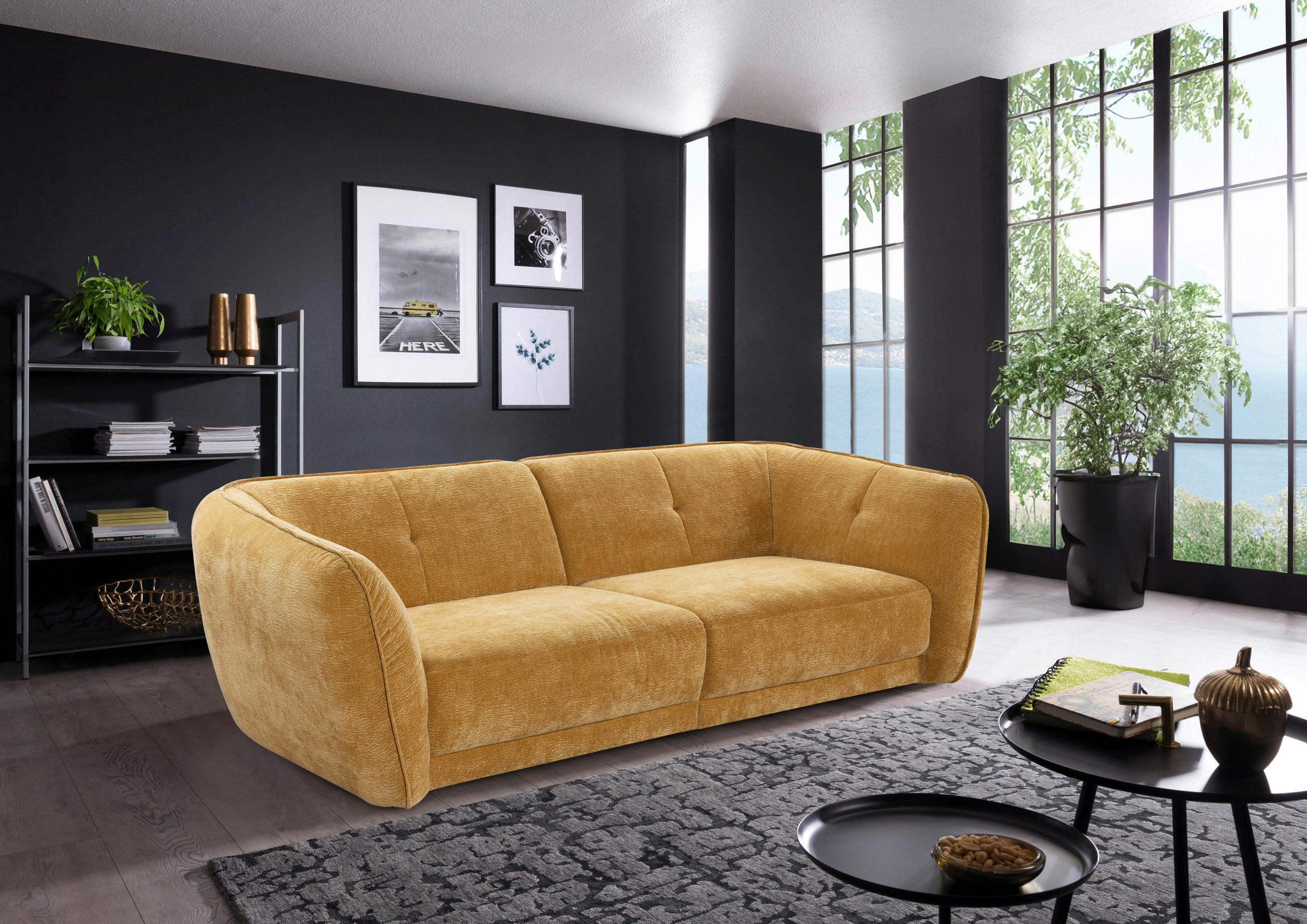 BIGSOFA Chenille Gelb, Senfgelb  - Gelb/Senfgelb, KONVENTIONELL, Kunststoff/Textil (290/86/121cm) - Cantus