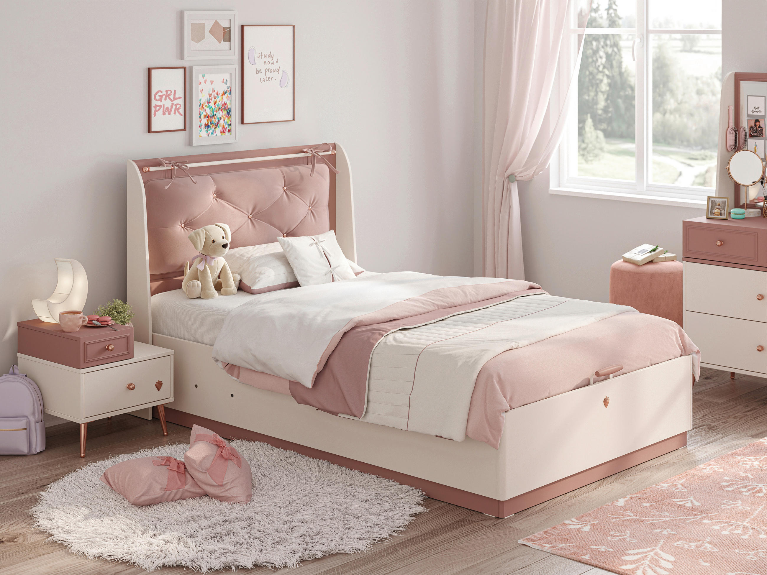 CADRU DE PAT - roz, Modern, lemn/material pe bază de lemn (105/57/203cm) - Cilek