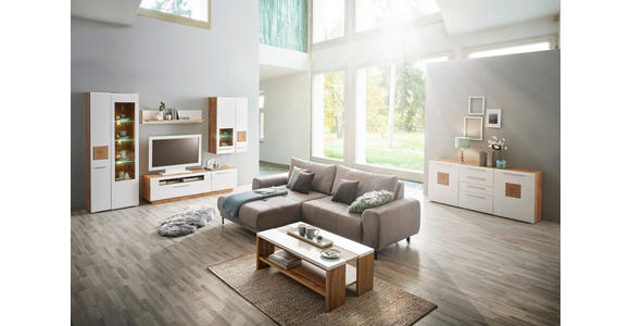 COUCHTISCH 110/65/40 cm rechteckig Weiß, Eichefarben - Eichefarben/Weiß, KONVENTIONELL, Glas/Holzwerkstoff (110/65/40cm) - Hom`in
