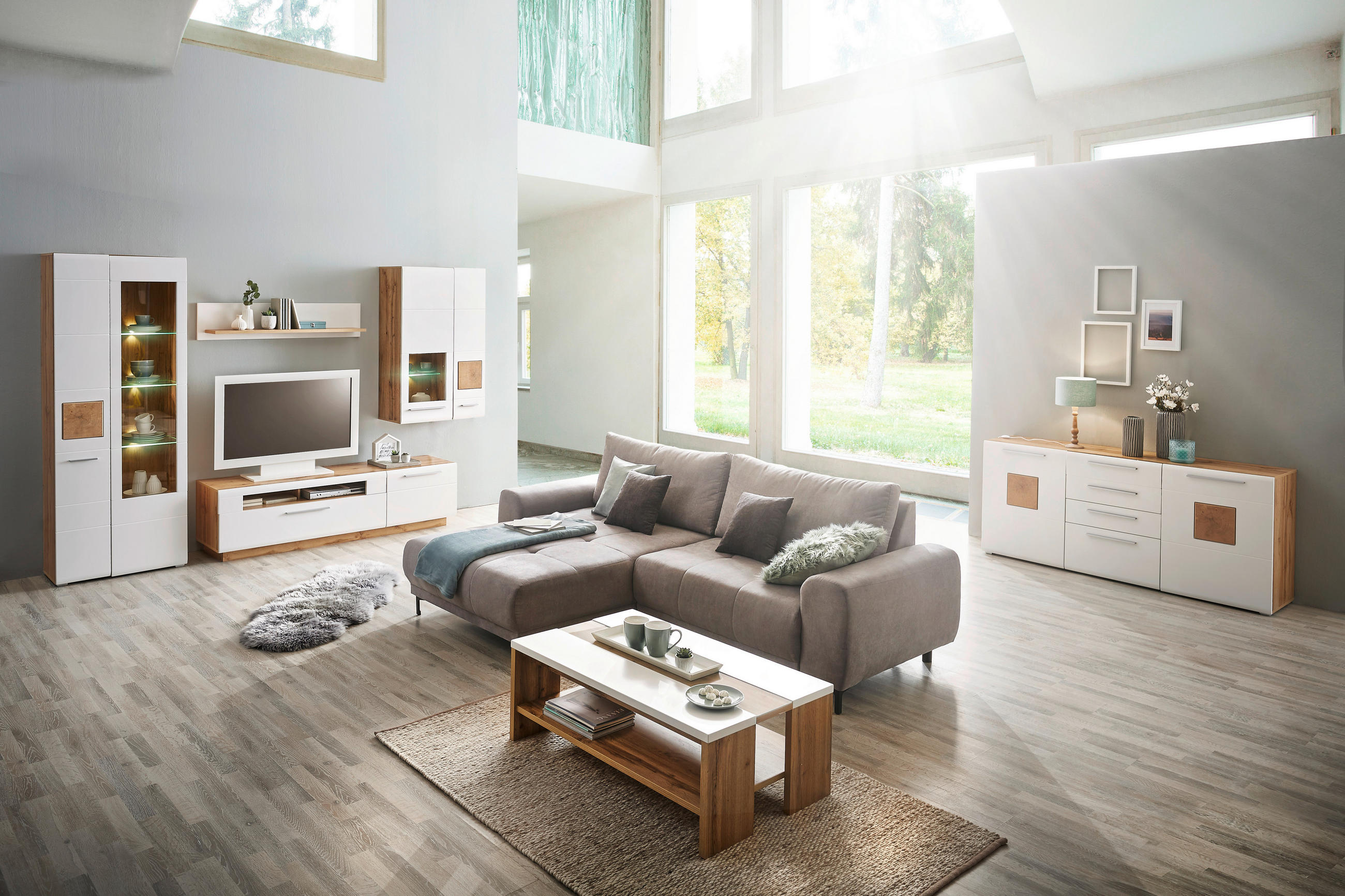 Hom`in Couchtisch Weiß, Eiche 65x40x110 cm