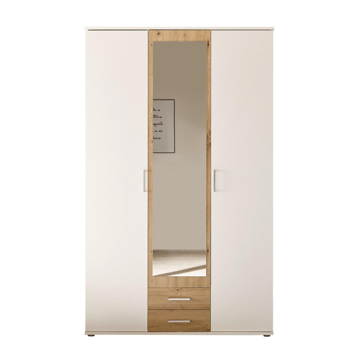 OMARA S KLASIČNIMI VRATI, bela, hrast artisan  - bela/barve aluminija, Moderno, umetna masa/leseni material (120/196/52,5cm) - Carryhome