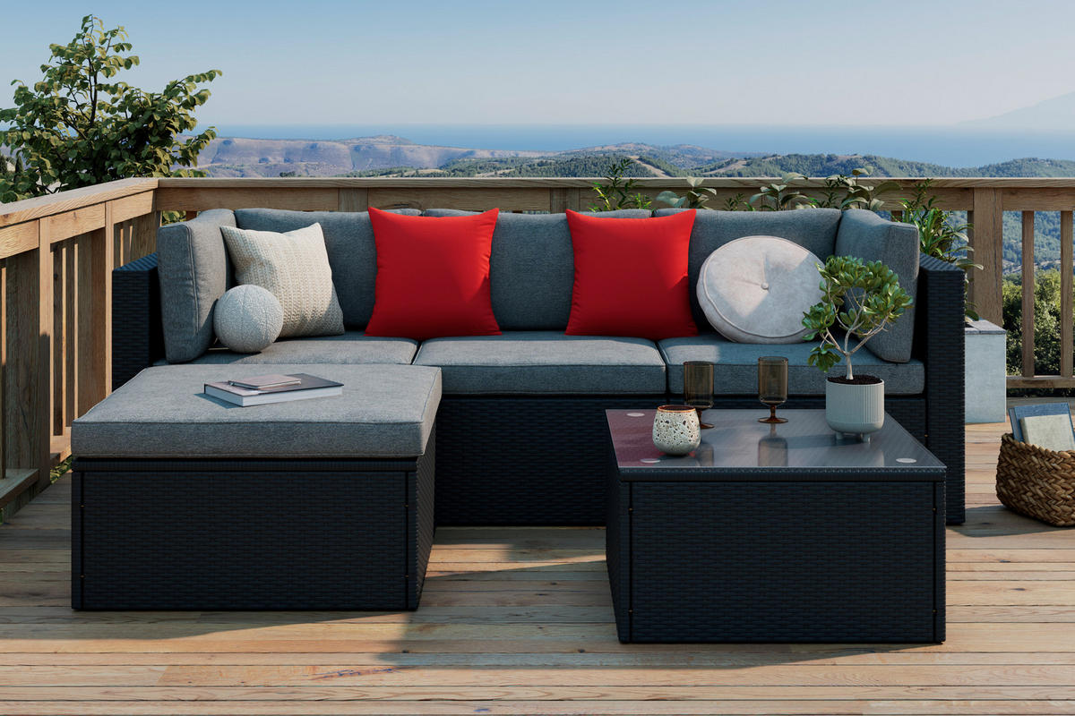 LOUNGEGARNITUR 144/209 cm Stahl  - Rot/Schwarz, Design, Kunststoff/Textil (144/209cm) - Ambia Garden