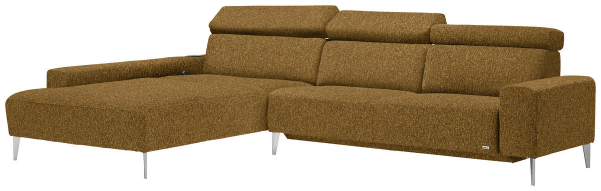 ECKSOFA  in Mikrovelours Senfgelb  205/308 cm  - Senfgelb/Alufarben, Design, Textil/Metall (205/308cm) - Sedda