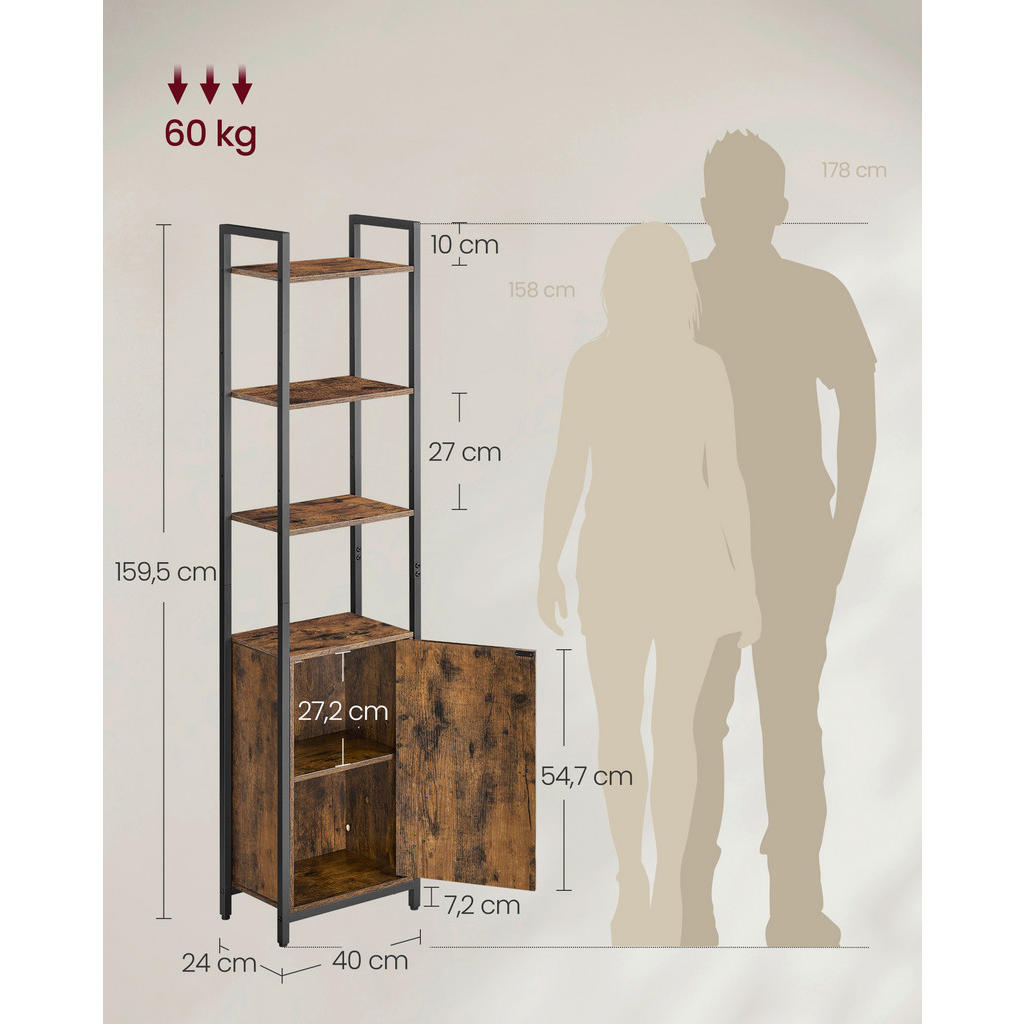 Thumbnail - Mid.you Regal, Braun, Schwarz, Metall, 6 Fächer, 40x159.5x24 cm, stehend, Wohnzimmer, Regale, Bücherregale