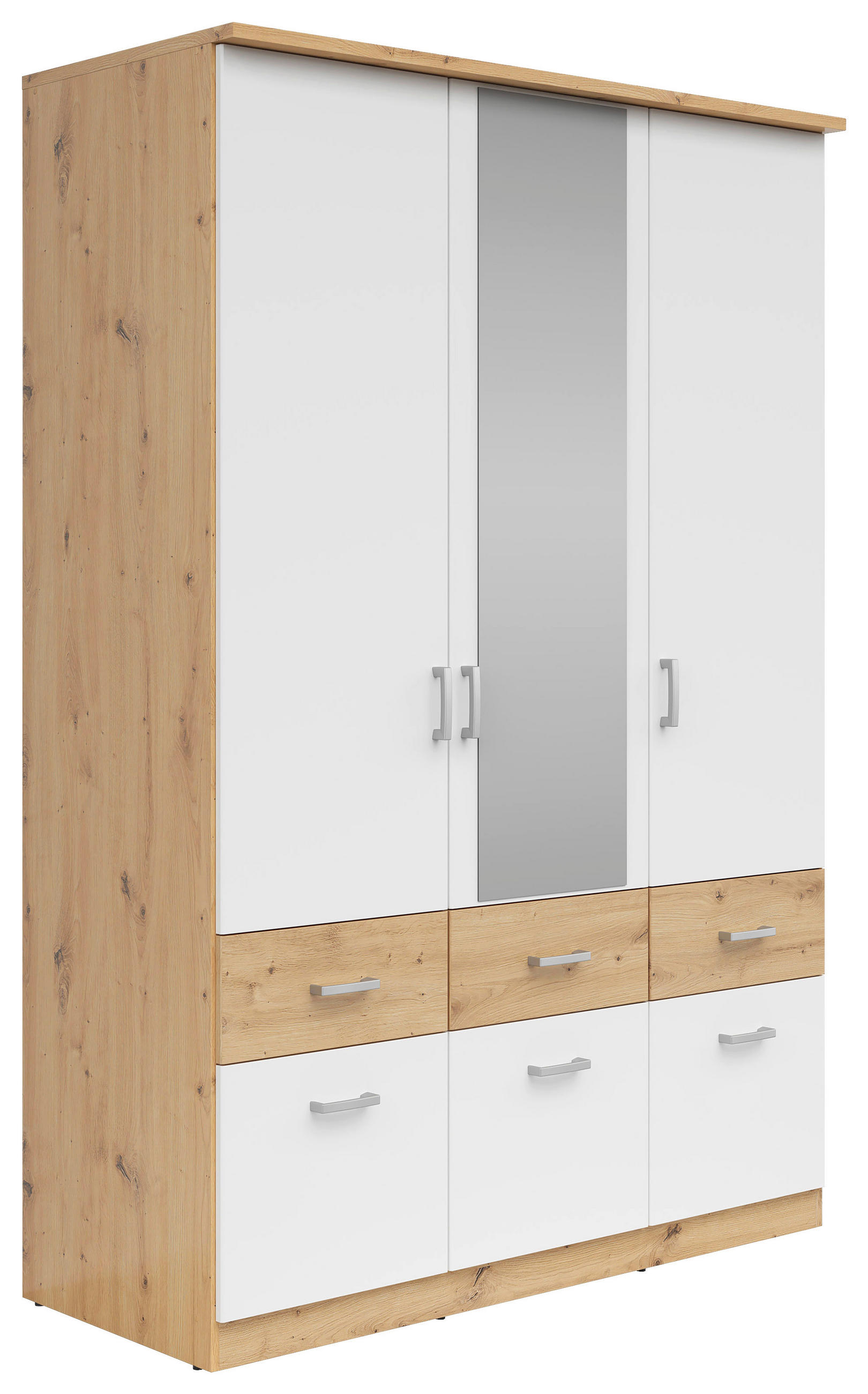 Drehtürenschrank Mit Laden 136cm Brando, Weiß/eiche Dekor