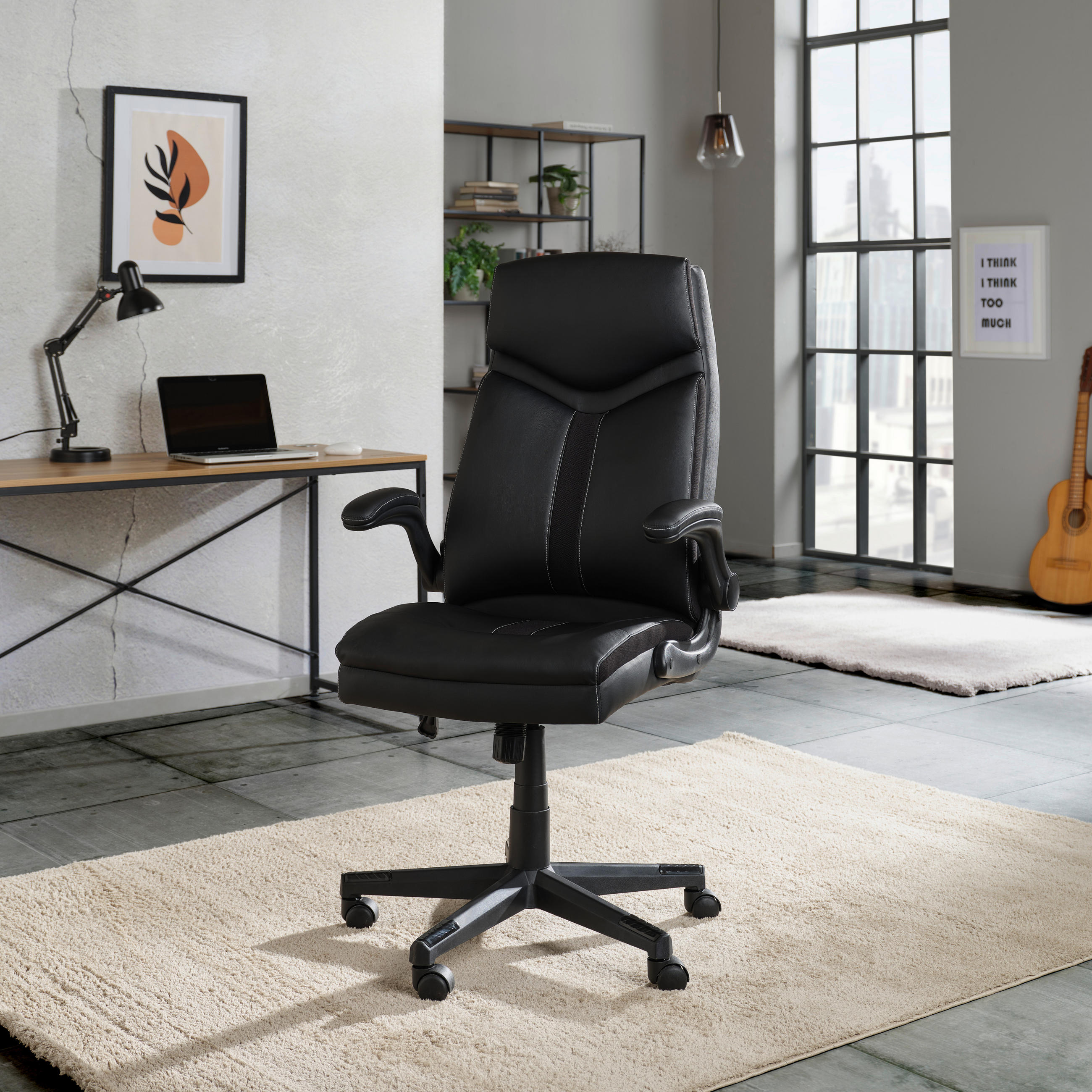 DREHSTUHL Lederlook, Netzbespannung Schwarz  - Schwarz/Grau, MODERN, Kunststoff/Textil (66/118cm) - MID.YOU
