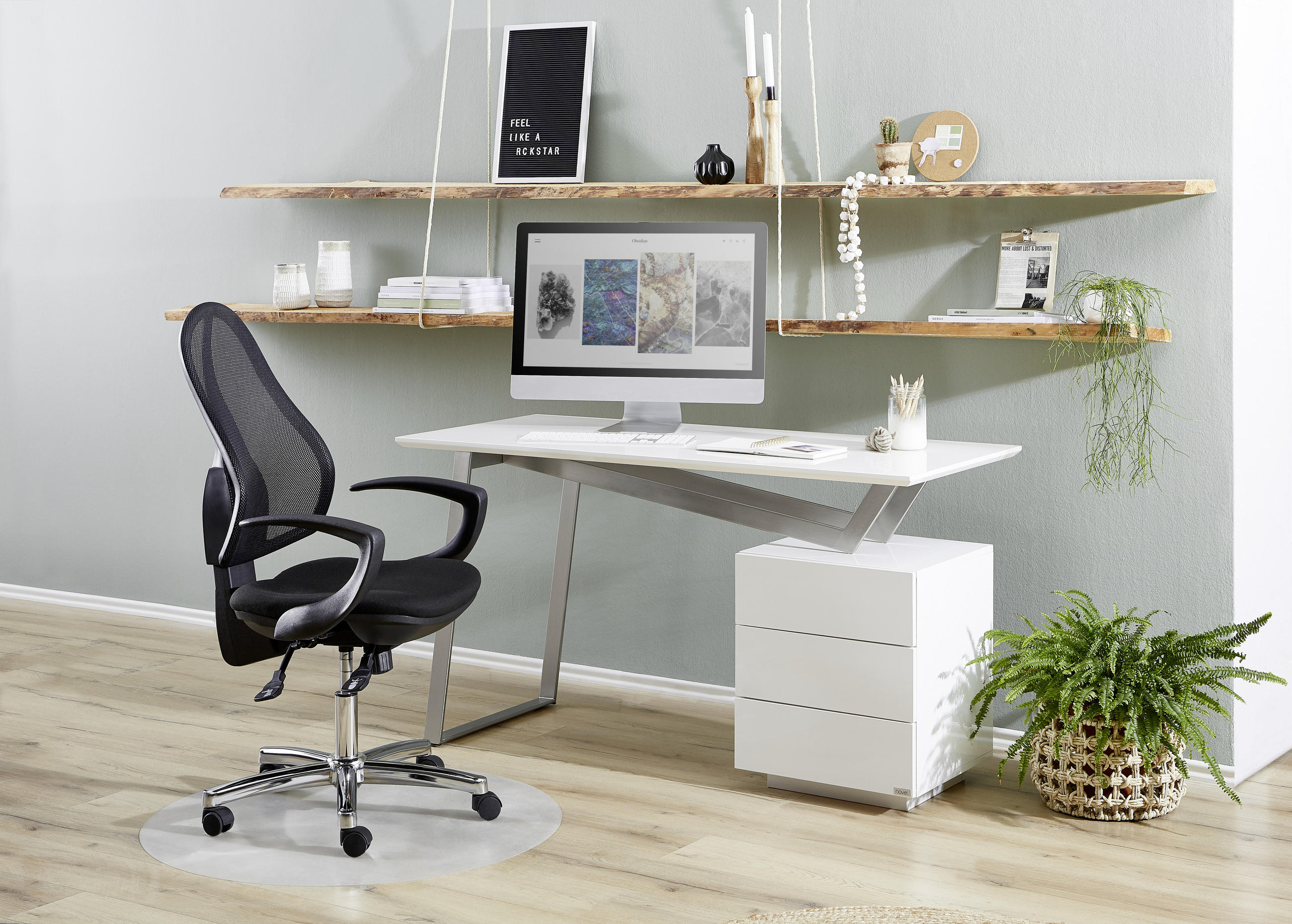 PÍSACÍ STÔL, biela, farba ušľachtilej ocele, biela s vysokým leskom, 140/60/76 cm - biela/biela s vysokým leskom, Design, kov/kompozitné drevo (140/60/76cm) - Novel