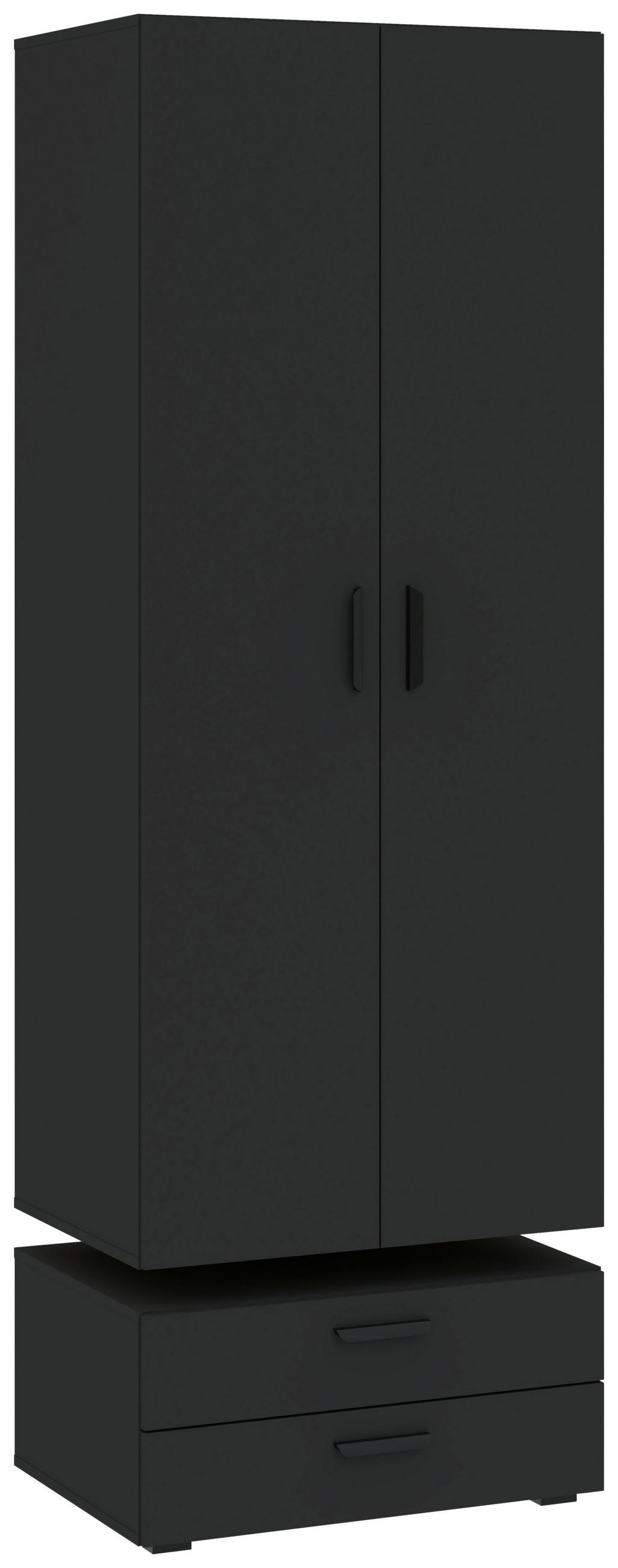 GARDEROB MED GÅNGJÄRNSDÖRRAR 74/179/52 cm 2 dörrar-dörrar - svart/antracit, Klassisk, trämaterial/plast (74/179/52cm) - Best Price