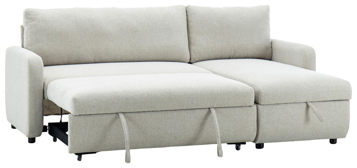 ECKSOFA Leinenoptik Beige  - Beige/Schwarz, Design, Kunststoff/Textil (152,5/225,5cm) - Livetastic