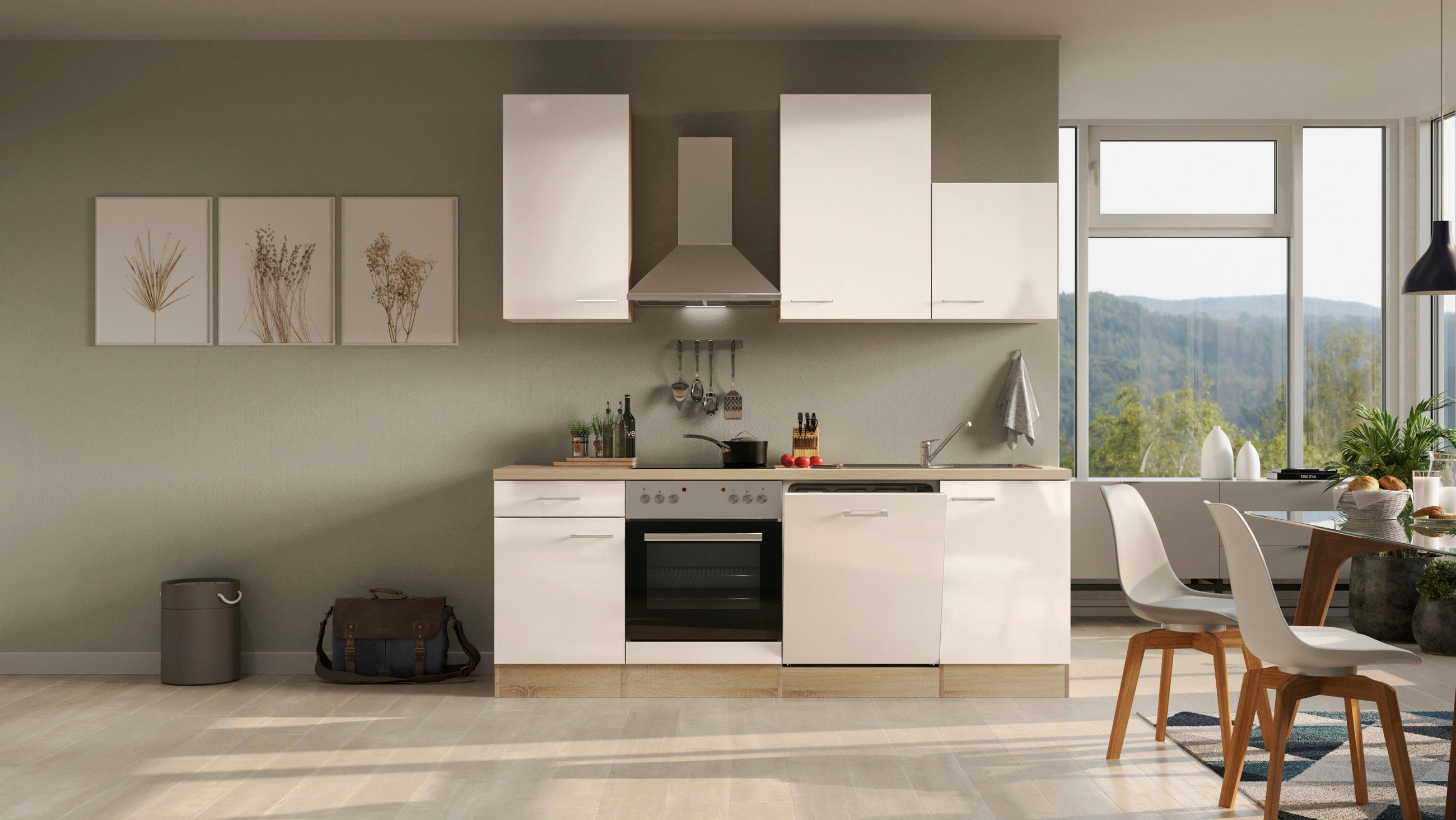 KÜCHENBLOCK 220 cm   in Kaschmir  - Kaschmir/Edelstahlfarben, MODERN, Holzwerkstoff/Metall (220cm) - FlexWell