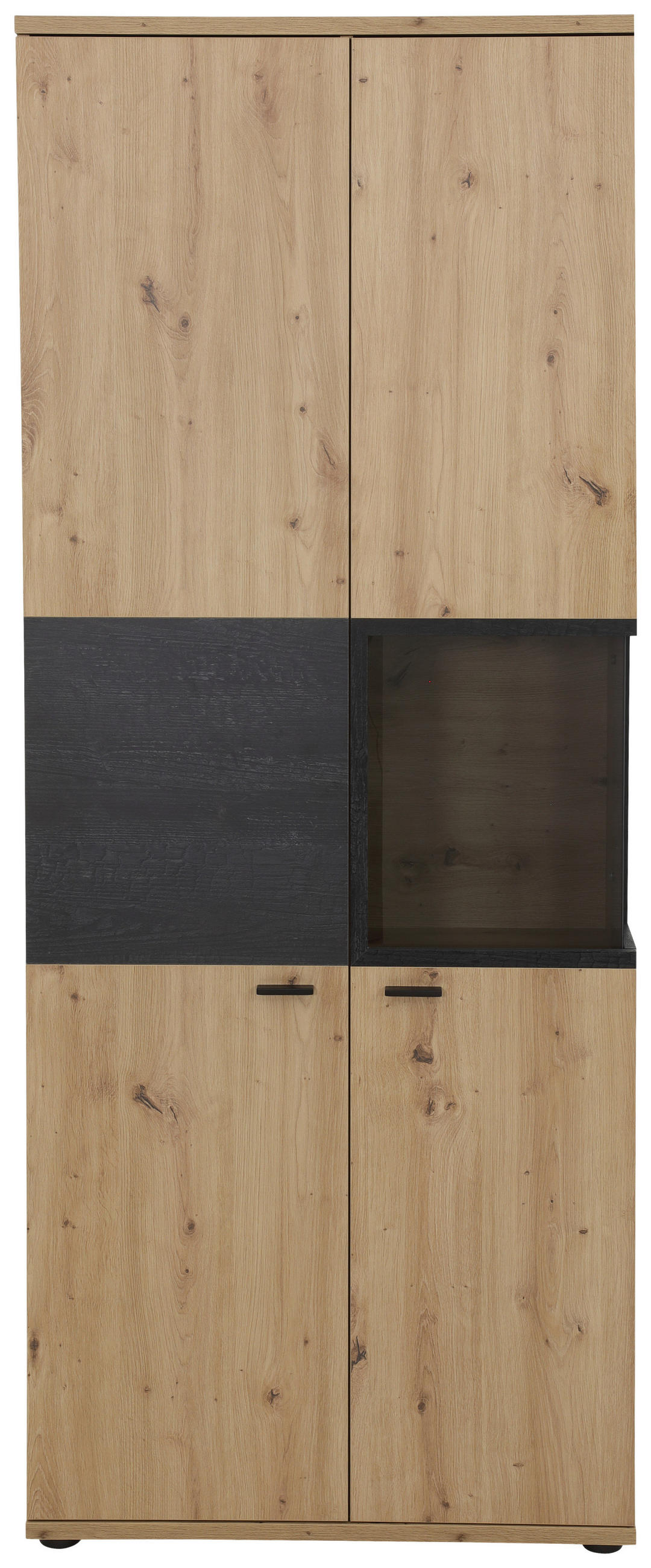 VITRINE in Eiche Artisan - Schwarz/Eiche Artisan, MODERN, Glas/Holzwerkstoff (80/197/40cm) - MID.YOU