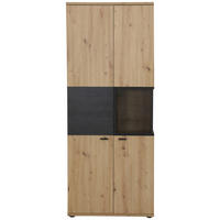 VITRINE in Eiche Artisan  - Schwarz/Eiche Artisan, MODERN, Glas/Holzwerkstoff (80/197/40cm) - MID.YOU