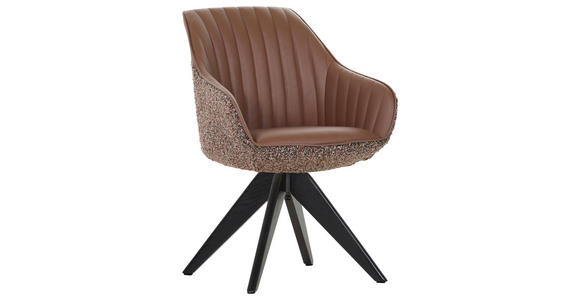 ARMLEHNSTUHL  Sitzfläche 360° drehbar, automatische Rückholfunktion Chenille, Lederlook  - Eichefarben/Cognac, KONVENTIONELL, Holz/Textil (60/83/65cm) - Ambia Home