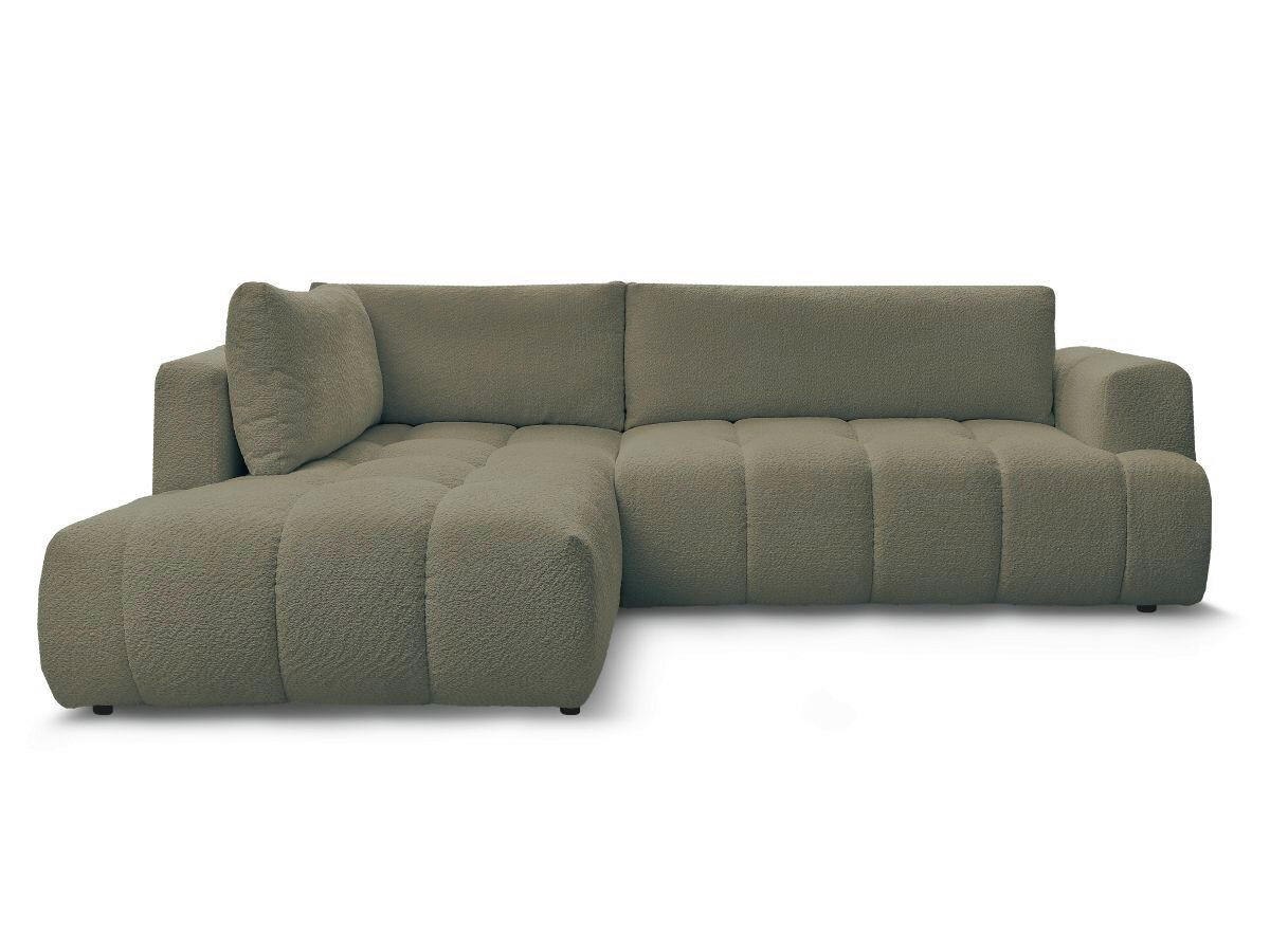 ECKSCHLAFSOFA FUJI Bouclé Grün  inkl.  - Schwarz/Grün, MODERN, Kunststoff/Textil (204/282cm)