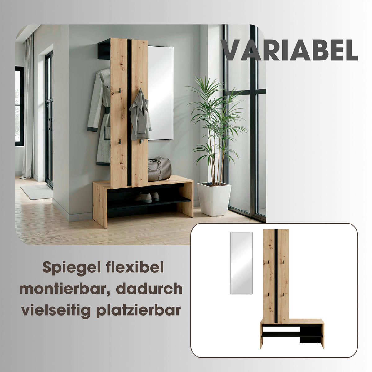 GARDEROBE  in 100/186/40 cm  - Schwarz/Eiche Artisan, Design, Holzwerkstoff (100/186/40cm) - MID.YOU