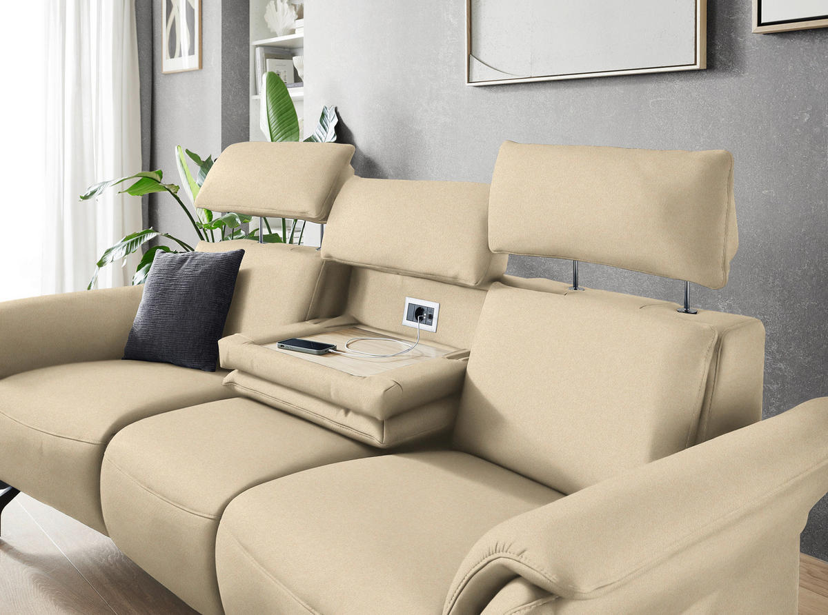 TRAPEZSOFA in Mikrofaser Ecru  - Ecru/Schwarz, Konventionell, Textil/Metall (221/103/95cm) - Dieter Knoll