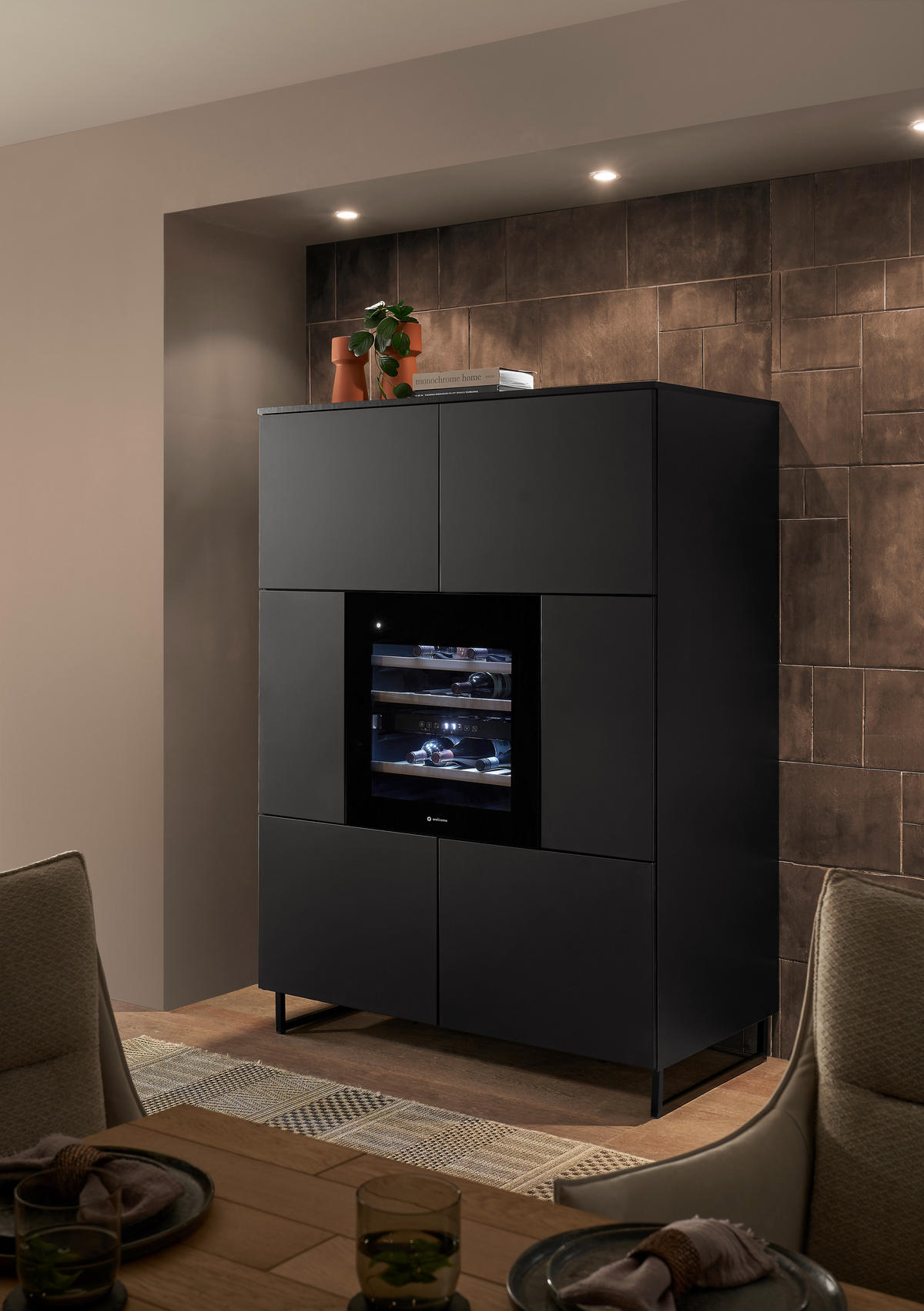 HIGHBOARD Mosel Weinschrank 120/200/58 cm  - Schwarz, KONVENTIONELL, Holzwerkstoff/Metall (120/200/58cm) - Carryhome