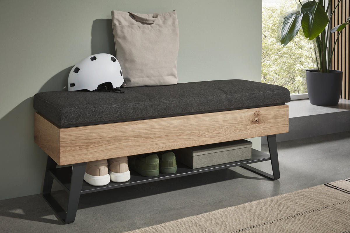 GARDEROBENBANK  in 118/48,5/41 cm  - Eichefarben/Anthrazit, Design, Holz/Textil (118/48,5/41cm) - Johann Jakob