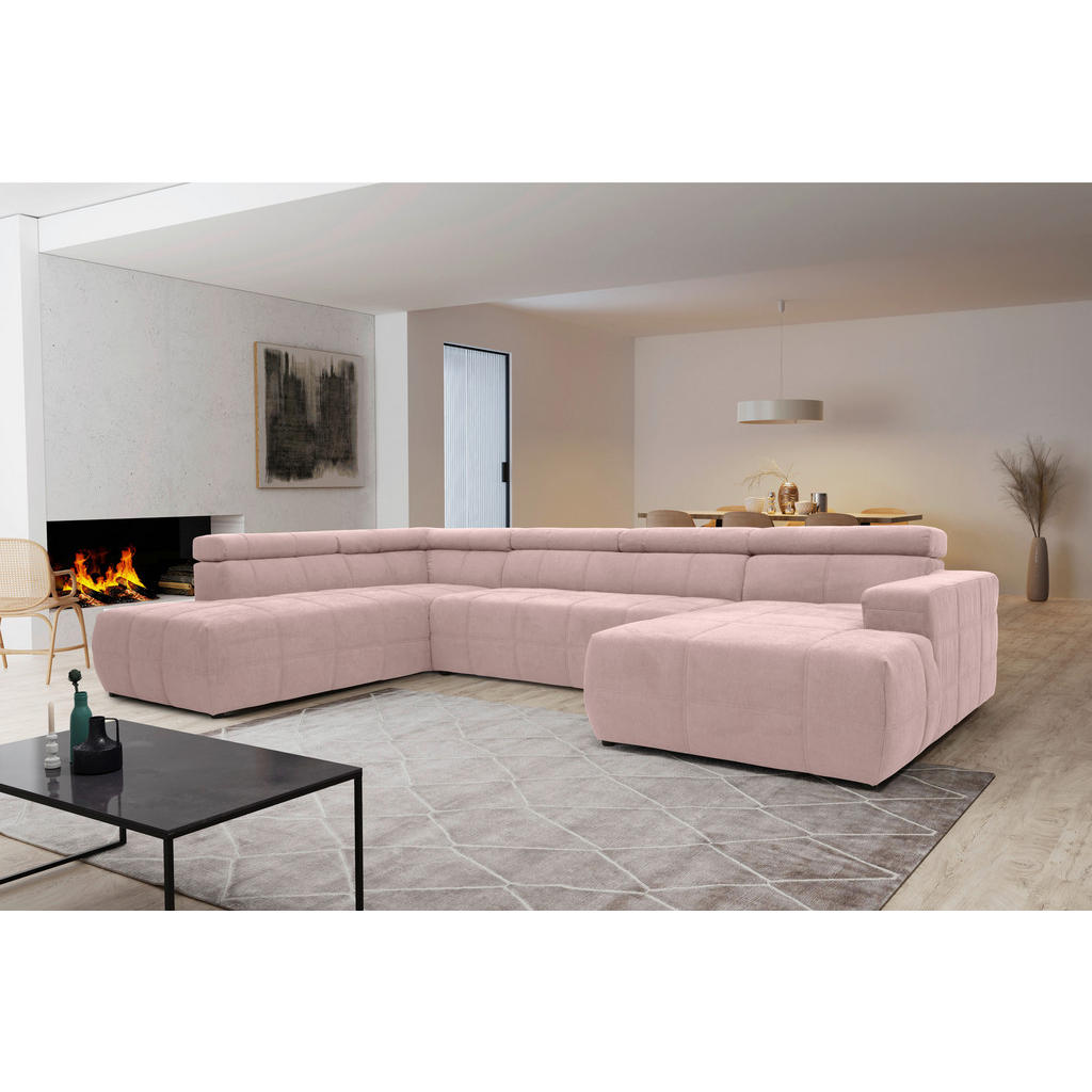 Thumbnail - Mid.you Wohnlandschaft, Rosa, Textil, Uni, 5-Sitzer, U-Form, 359x228 cm, Made in EU, FSC Mix, Rücken echt, Wohnzimmer, S...