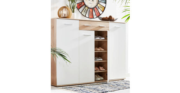 SCHUHSCHRANK 160/120/35 cm - Eichefarben/Silberfarben, Design, Holzwerkstoff/Kunststoff (160/120/35cm) - Xora