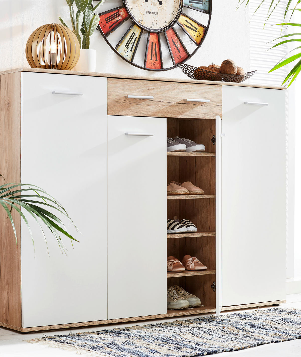BOTNÍK, bílá, barvy dubu, 160/120/35 cm - bílá/barvy stříbra, Design, kompozitní dřevo/plast (160/120/35cm) - Xora