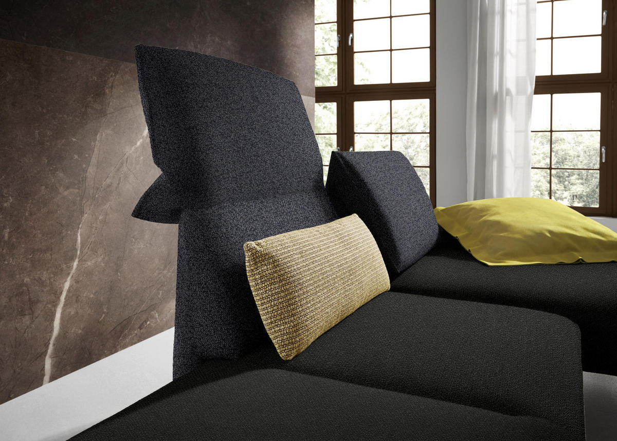 ECKSOFA in Flachgewebe Schwarz, Dunkelblau  - Chromfarben/Schwarz, Design, Holz/Textil (240/132cm) - Koinor