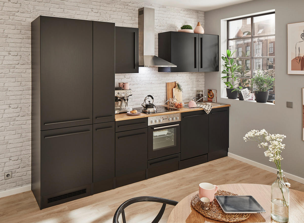KÜCHENBLOCK 310 cm   in Schwarz  - Eichefarben/Schwarz, LIFESTYLE, Holzwerkstoff/Kunststoff (310cm) - MID.YOU
