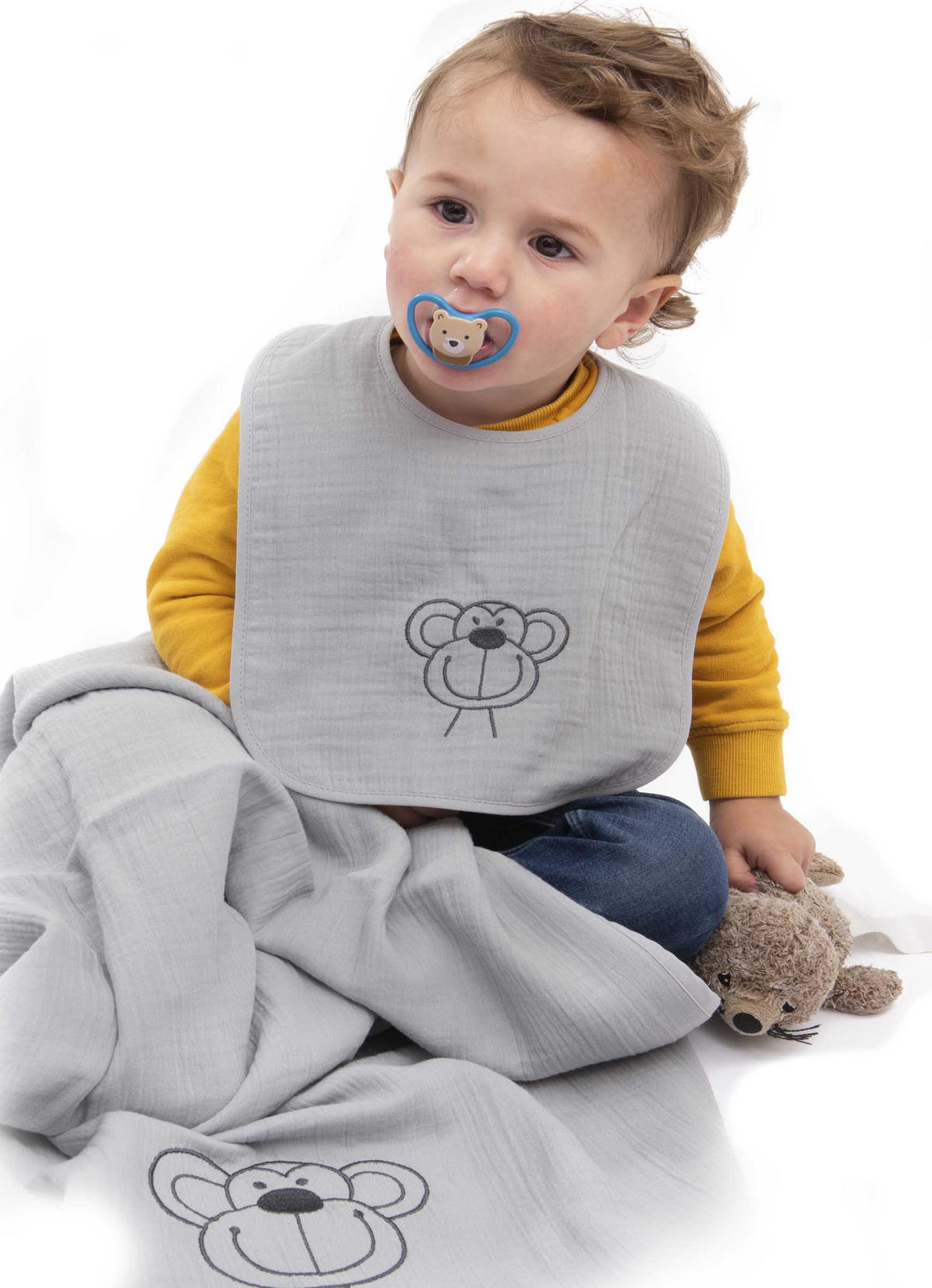 SCHMUSEDECKE Musselin Affe Grau  70/100 cm  - Creme/Grau, Basics, Textil (70/100cm) - Bebe's Collection