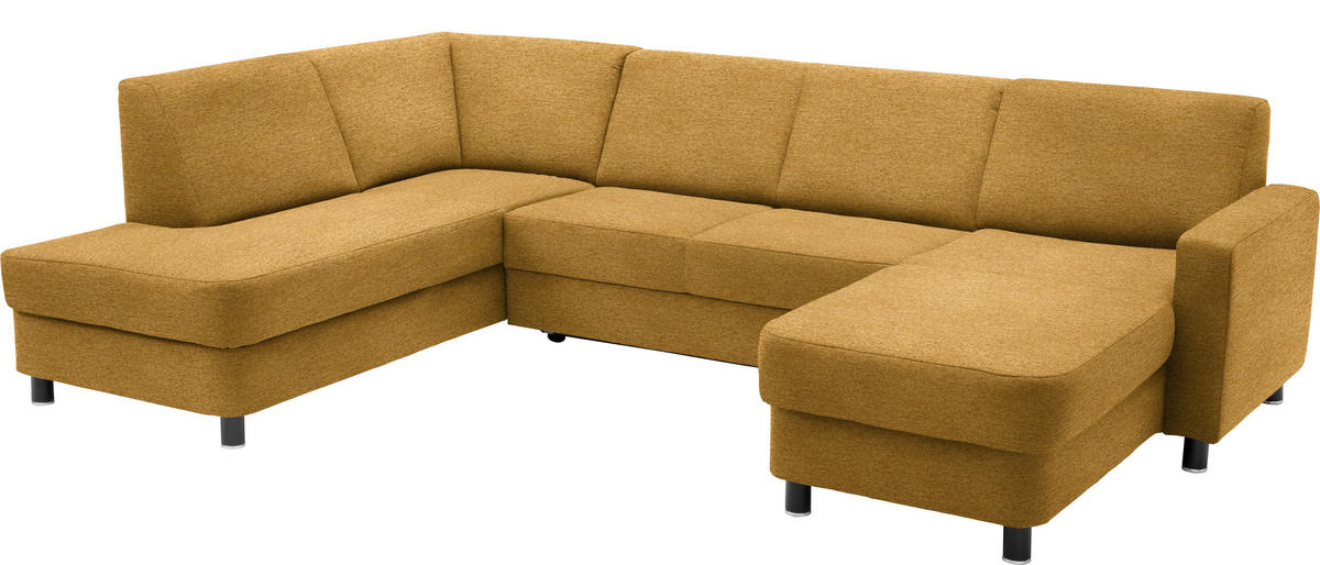WOHNLANDSCHAFT in Webstoff Honig  - Schwarz/Honig, Design, Holz/Textil (198/296/165cm) - Xora