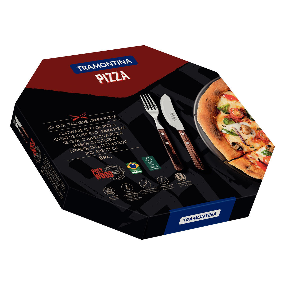 PIZZABESTECK PIZZA Edelstahl  für  - Edelstahlfarben/Braun, Design, Metall (21cm) - TRAMONTINA