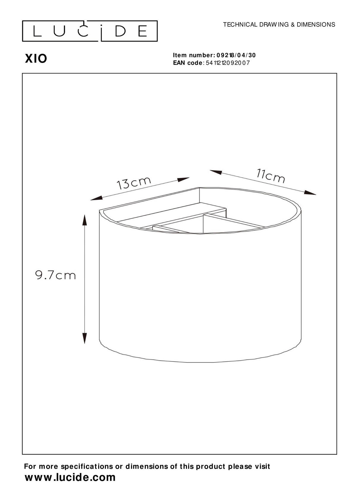 LED-WANDLEUCHTE Xio 11/13/9.7 cm   - Schwarz, Design, Metall (11/13/9.7cm) - Lucide