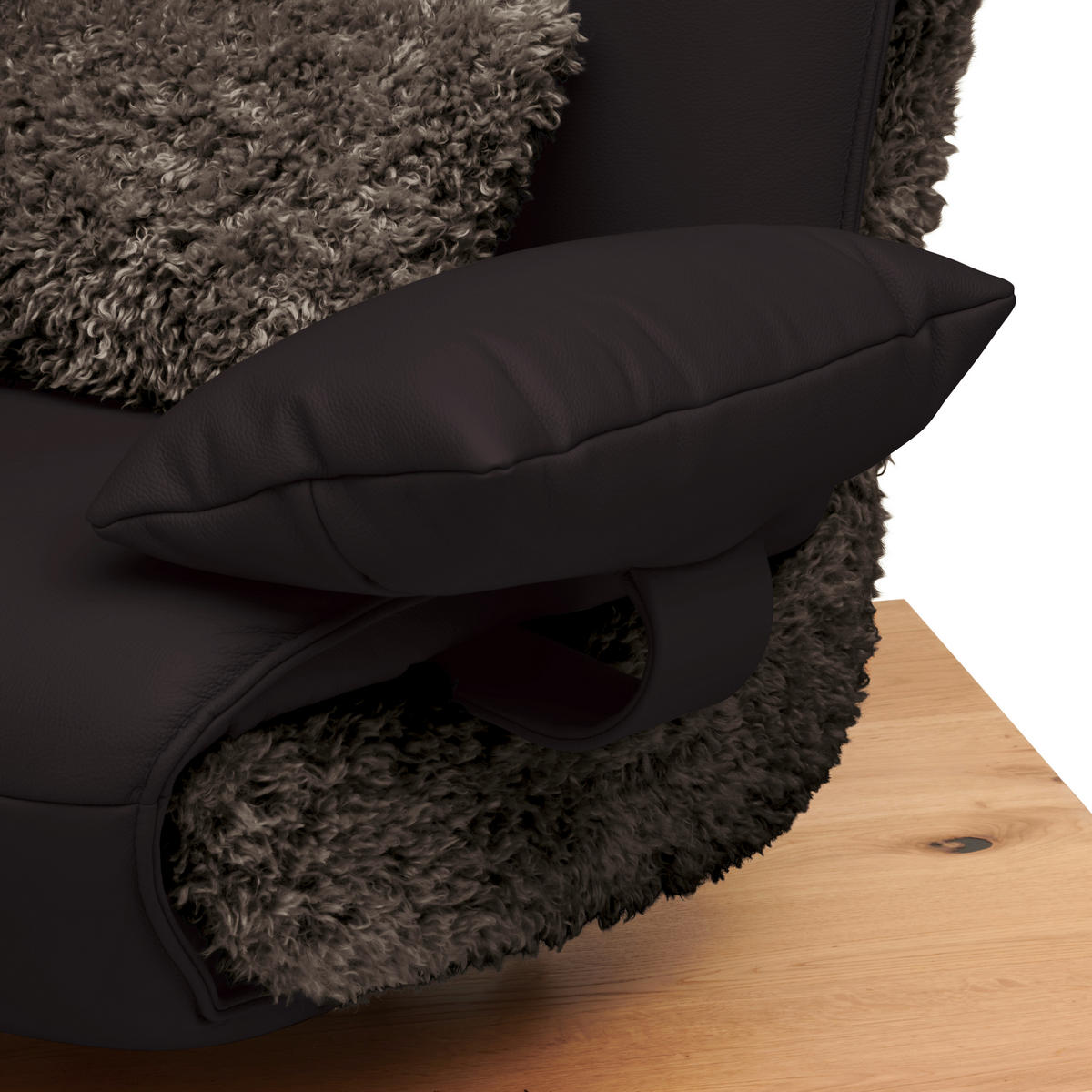 2-SITZER-SOFA  in Hochflor Echtleder Dunkelbraun  - Dunkelbraun/Schwarz, Design, Leder/Holz (240/65/104cm) - Koinor