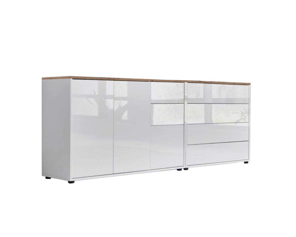 SIDEBOARD 184,5/73/33 cm  in Weiß, Eiche Artisan, Weiß Hochglanz  - Weiß Hochglanz/Schwarz, MODERN, Holzwerkstoff/Kunststoff (184,5/73/33cm) - MID.YOU