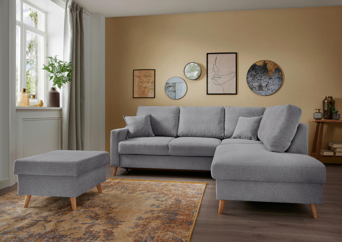 ECKSOFA in Chenille Dunkelgrau  - Dunkelgrau/Naturfarben, Modern, Holz/Textil (230/200cm) - Livetastic